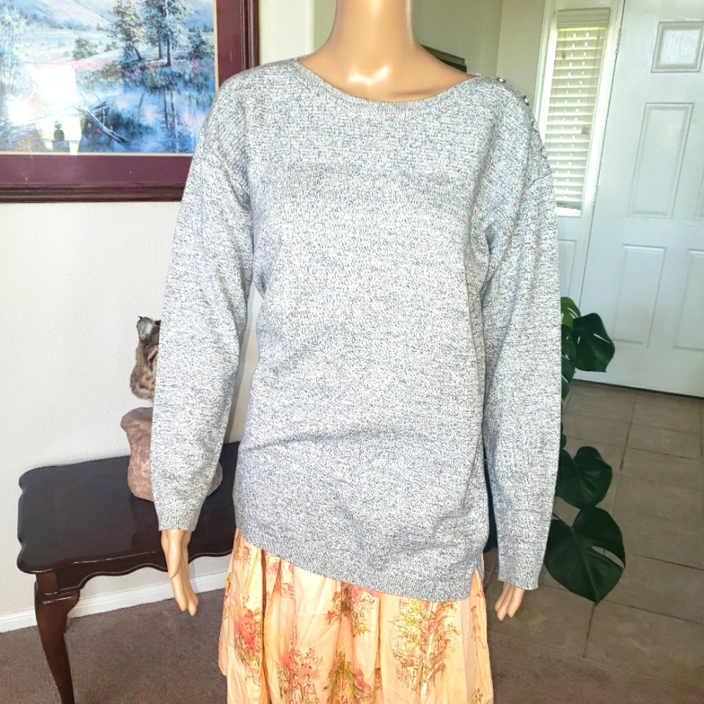 NWT Talbots m marled grey ribbed yoke button shoulder detail oversized